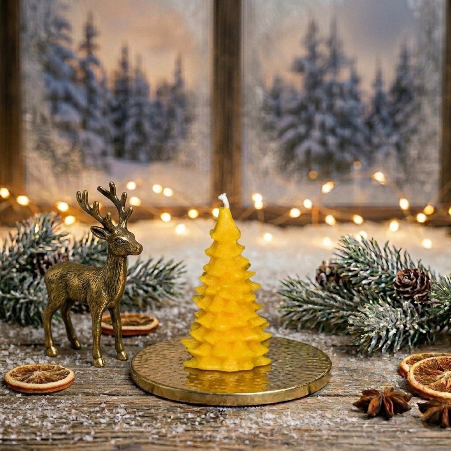 Handgegossene Bienenwachskerze | Kleiner Tannenbaum