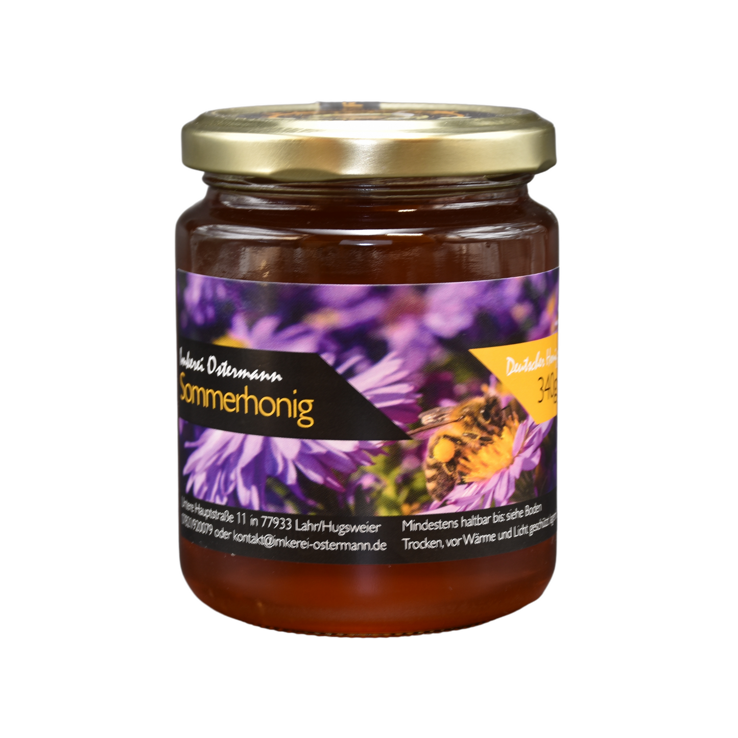 Aromatischer Sommerhonig aus dem Schwarzwald im 340g Glas von der Imkerei Ostermann.