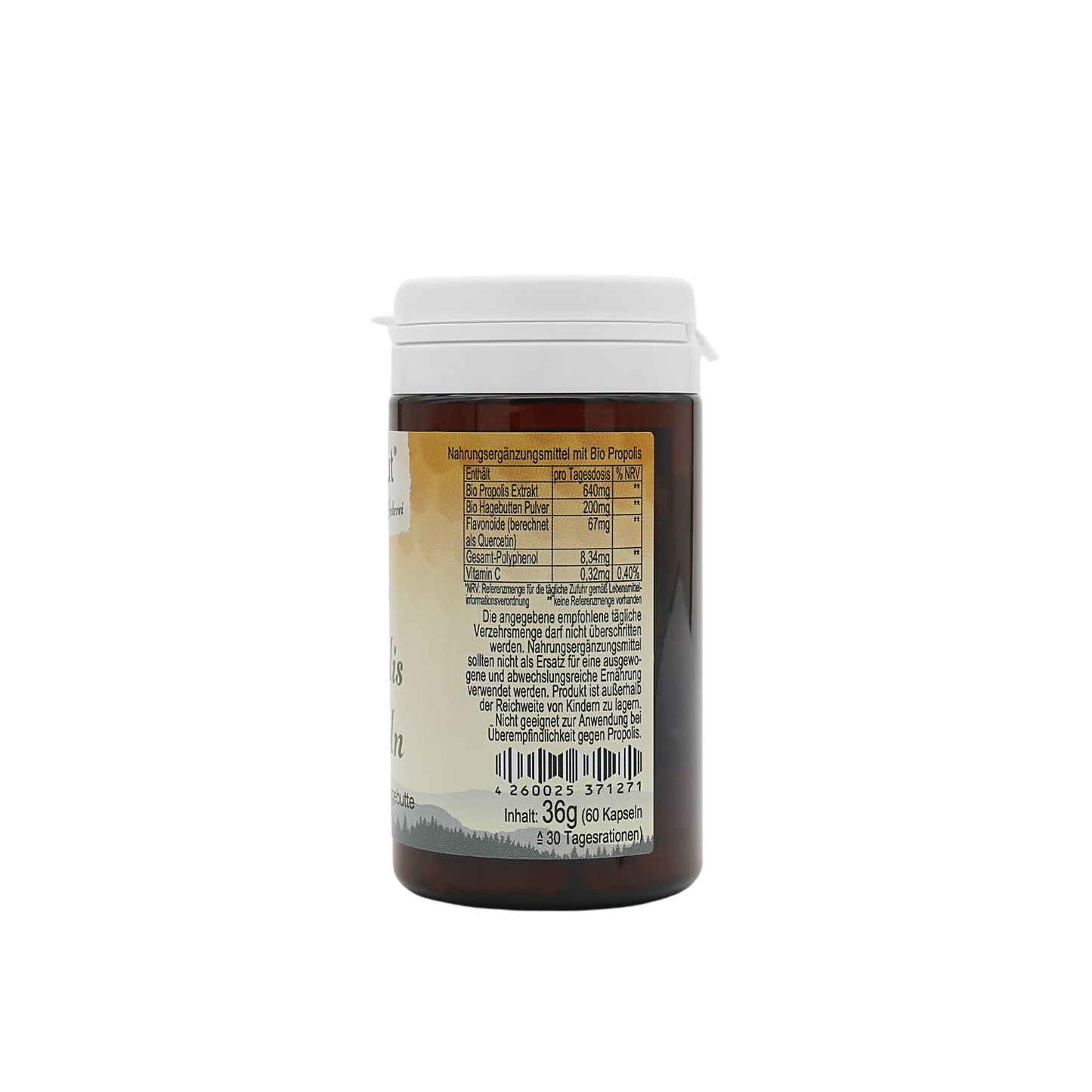 Bio Propolis Kapseln - Angabe Inhaltsstoffe 