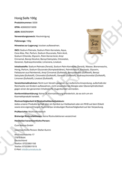 Produktdatenblatt Honig Seife 