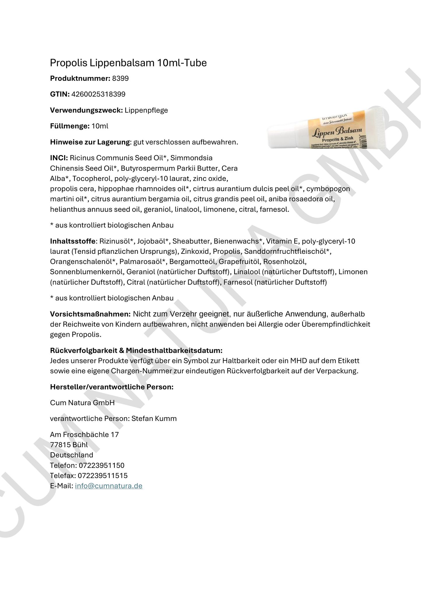 Produktdatenblatt Propolis Lippenbalsam