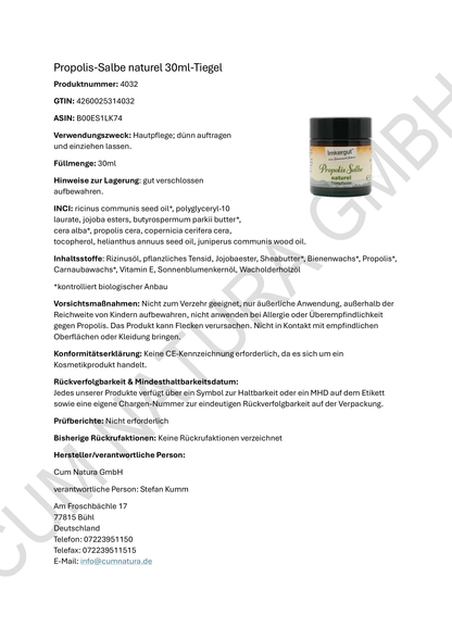 Produktdatenblatt Propolis Salbe naturel