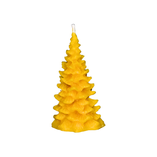 Handgegossene Bienenwachskerze in Tannenbaum-Form (groß) aus 100 % reinem Bienenwachs der Imkerei Ostermann.