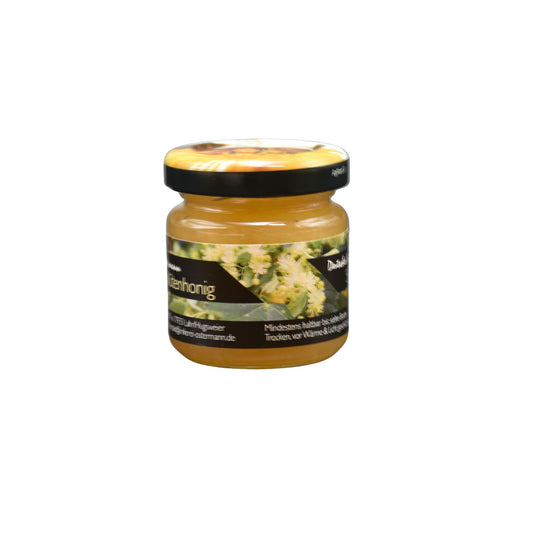 Aromatischer Lindenblütenhonig im 50g Mini-Glas der Imkerei Ostermann – ideal als Gastgeschenk oder zum Probieren.