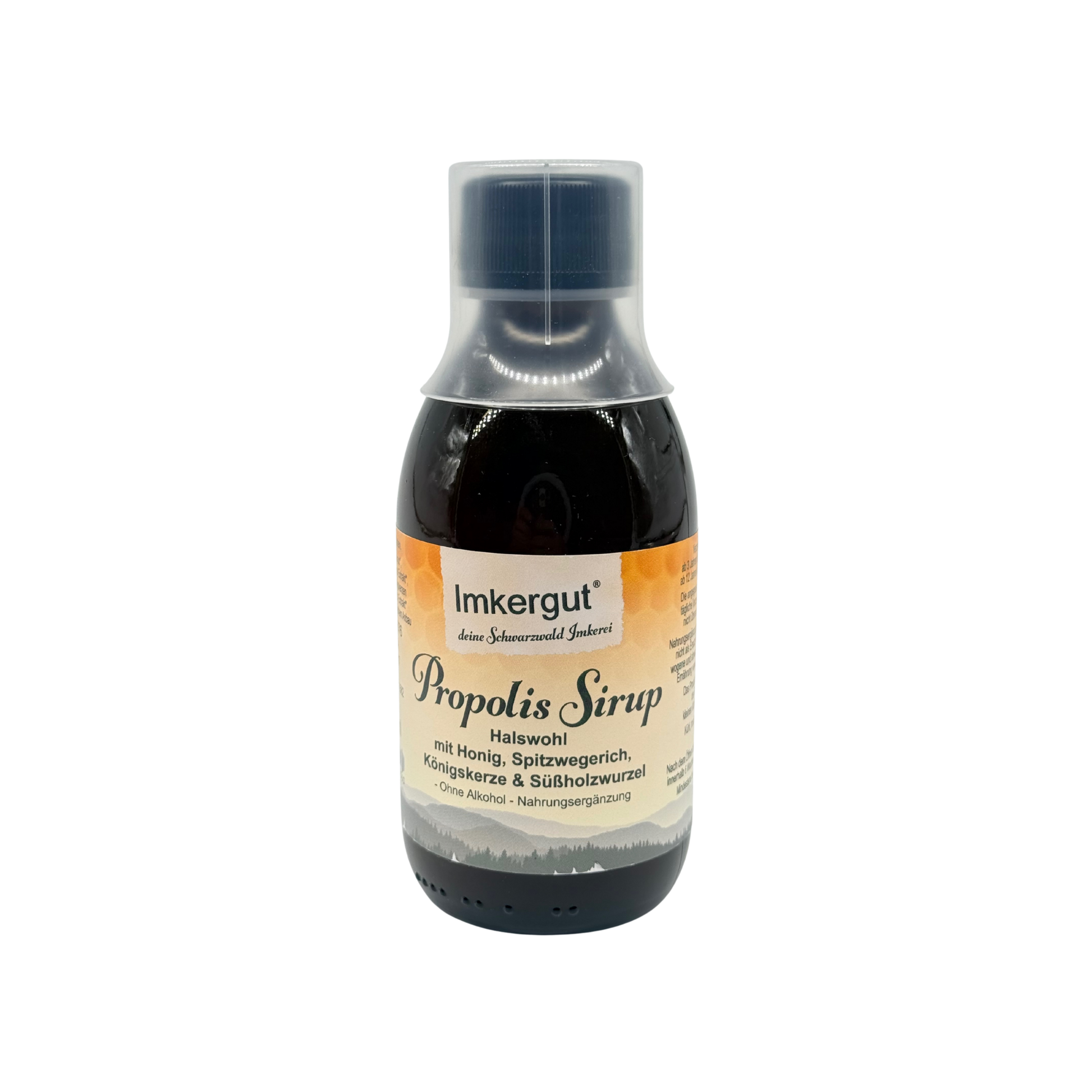 Propolis Sirup 200ml Flasche von Imkerei Ostermann – alkoholfreier Sirup mit Honig und Pflanzenextrakten für Kinder und Erwachsene.