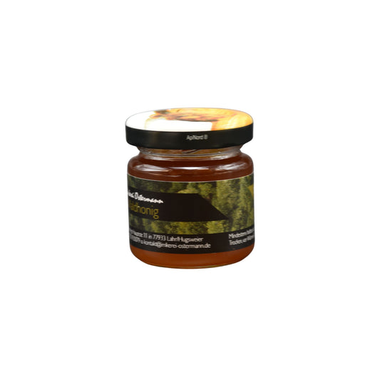 Dunkler, würziger Waldhonig im 50g Mini-Glas der Imkerei Ostermann – ideal als Gastgeschenk oder Probiergröße.